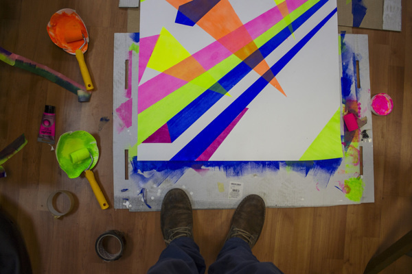 Designeyland / Dizajnilend on Behance #frame #croatia #fluorescent #portfolio #design #color #workshop #review #paint #triangle #behance #handmade #poster #acryl #type