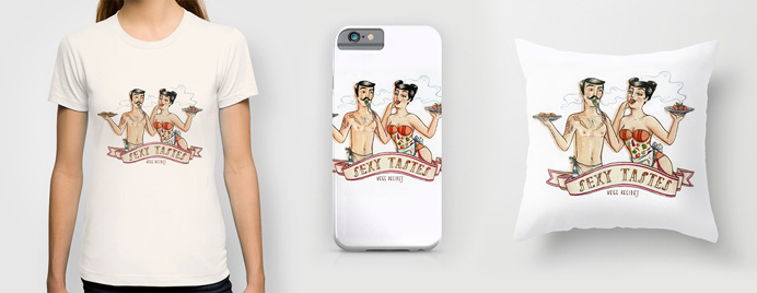Sexy Tastes by Magic Suitcase on Society6 #sexy #taste #food #vegetarian #vegan #vintage #tattoo #pinup #illustration