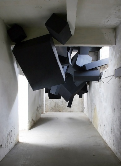 Via Grafik // From Wall to Screen to Everything™ #viagrafik #sculpture #cubes #via #installation #grafik #black #abandoned #building