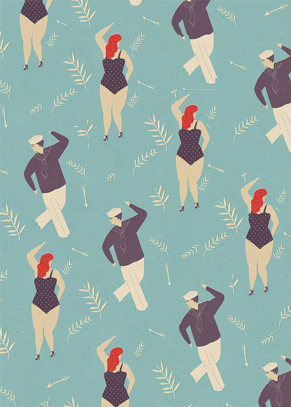 Lagom Wrapping Paper by Naomi Wilkinson #illustration #blue #pattern #dance #sailor