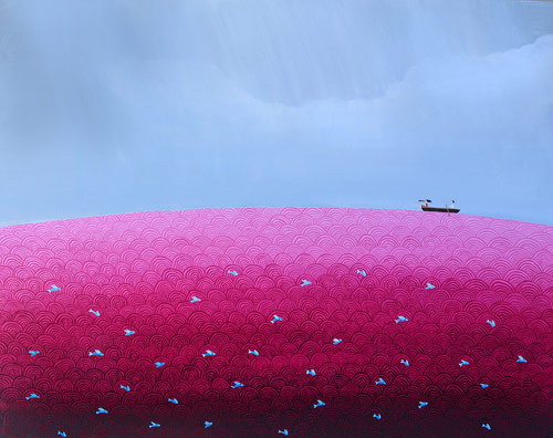 Artist painter Shirin Sahba #ocean #water #pink #journey #illustration #sea #sailing #boat #painting #purple