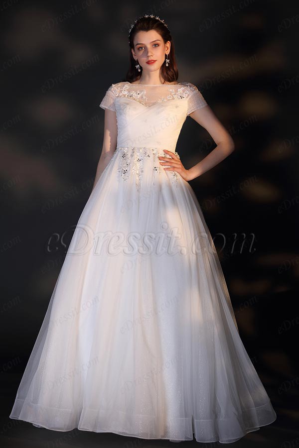 eDressit New White Lace Appliques Shiny Wedding Bridal Dress (01201707)