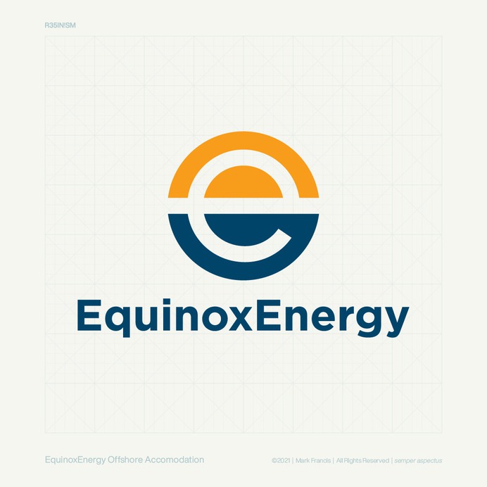 EquinoxEnergy provide offshore accomodation for oil rig workers, sea workers and maritime staff. 
This original draft divides the letter-mark in two emphasising equinox.

Mark Francis | resinism