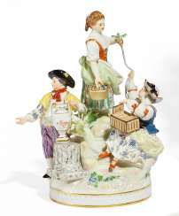 Three gardener child with bird and bird-cage. Meissen #Sets #Teasets #Porcelainsets #Antiqueplates #Plates #Wallplates #Figures #Porcelainfigurines #porcelain