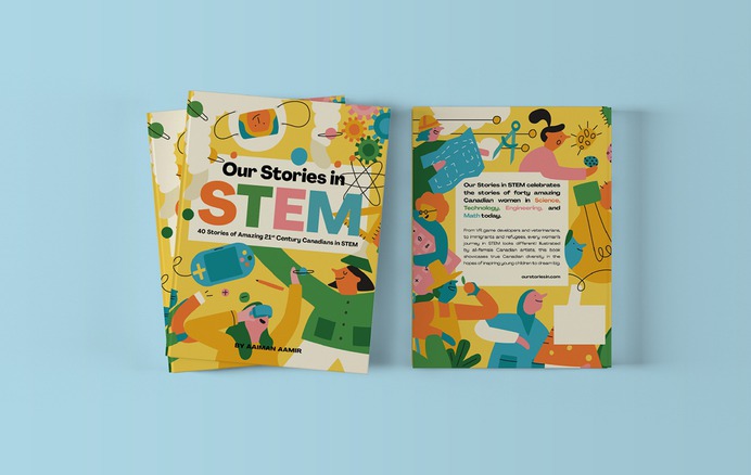 The book cover for "Our Stories in STEM" illustration by Cécile Gariépy
