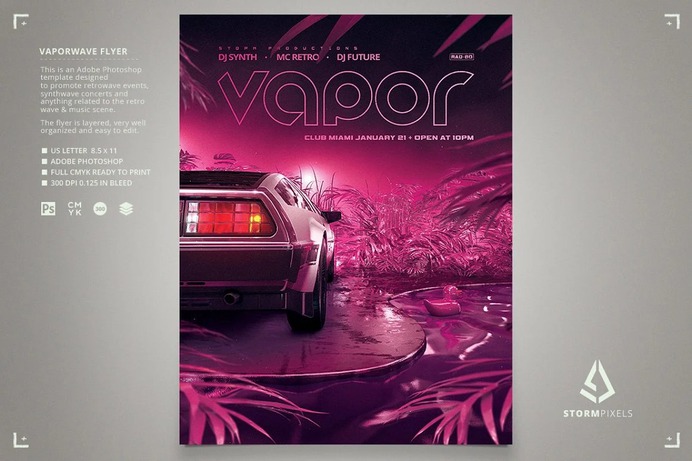 Vaporwave Car Flyer v1 Retro Wave VHS Template
