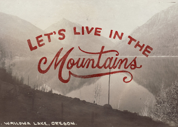 Image of Let's Live in the Mountains Print #type #postcard #vintage