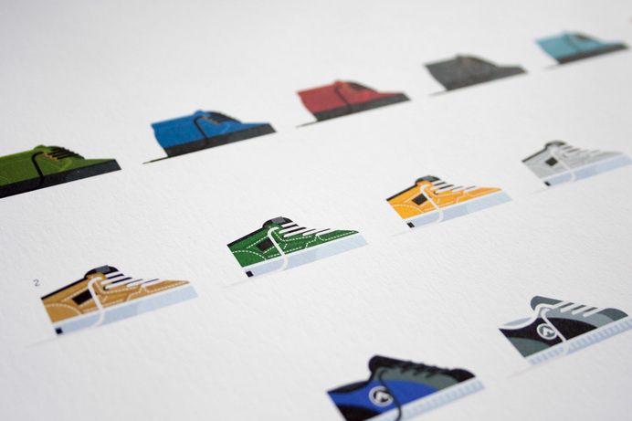 Skate Shoes of the 90s Print by Nathan Manire #flat #shoes #classics #collection #print #design #color #icons #skateboarding #retro #theme #nostalgia #illustration #90s #simple #series #streetwear #vintage #fashion #pixels