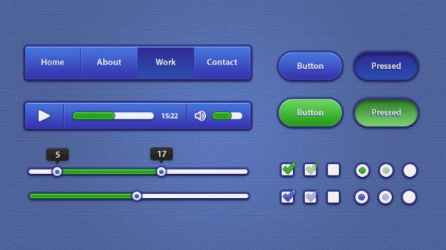 Blue & green ui kit Free Psd. See more inspiration related to Green, Blue, Elements, Ui, Ui kit, Horizontal and Kit on Freepik.