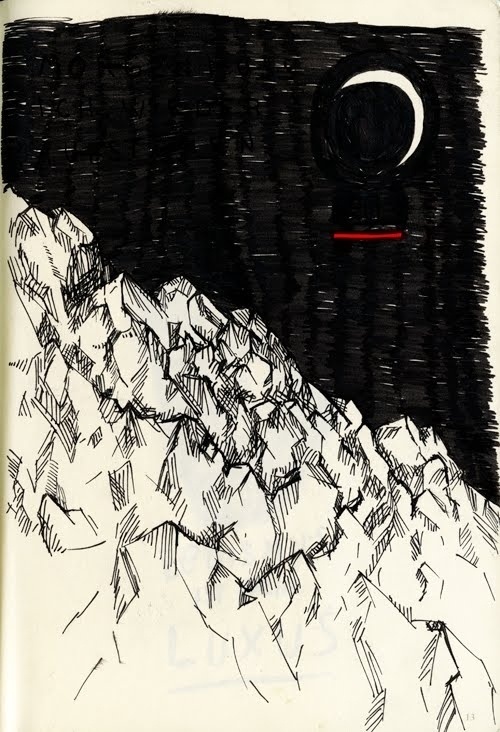 skizzenbuch001.jpg (JPEG-Grafik, 500 × 732 Pixel) #night #rocks #moon