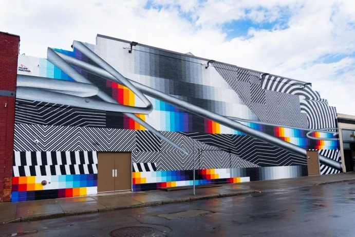 Optochromie: Vivid Digital Mural on a New York Concert Hall by Felipe Pantone | Urbanist
