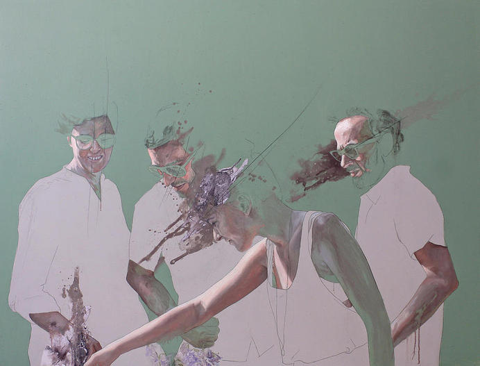 #mixed #media on #wood #painting #teal