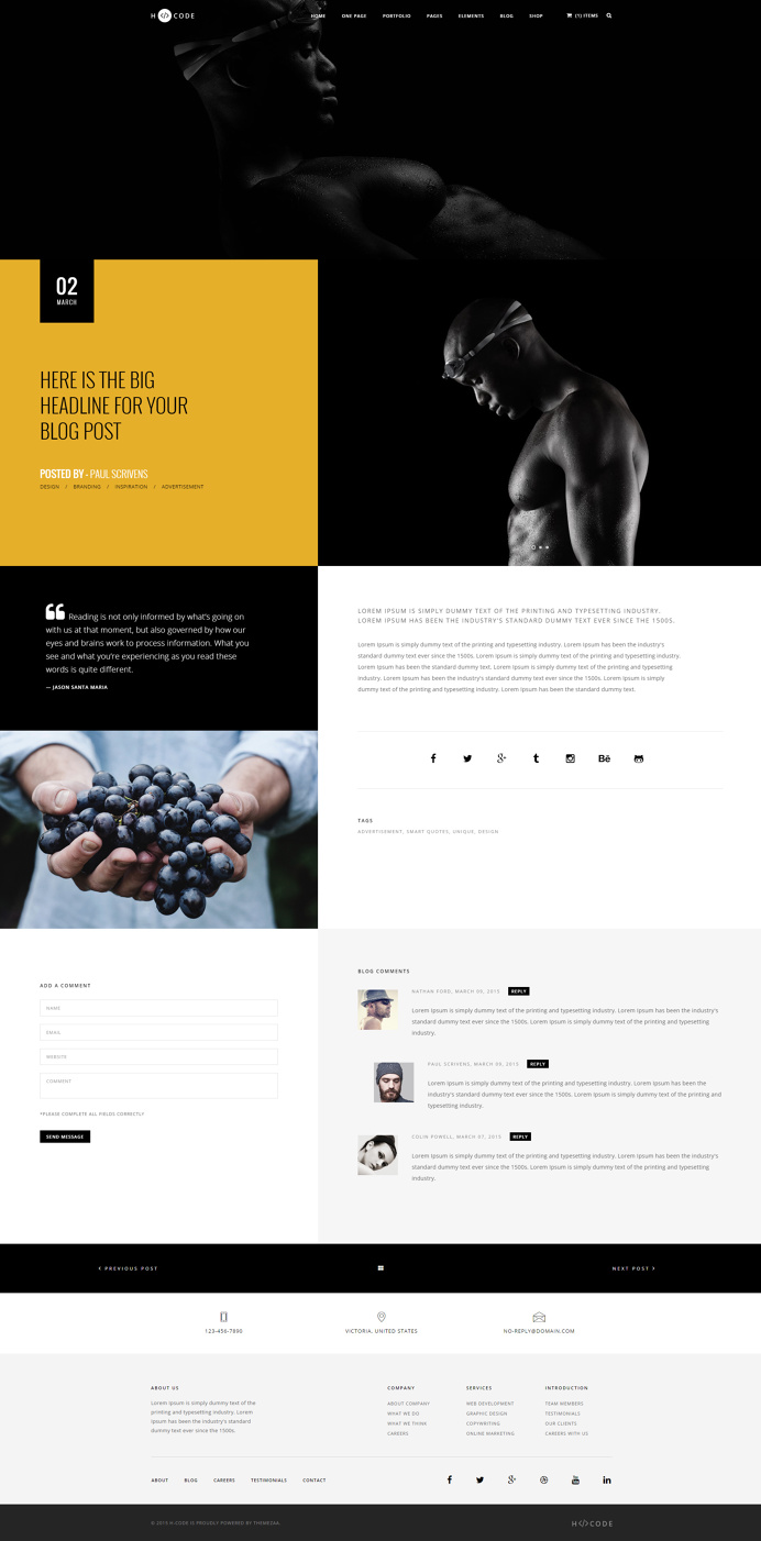 H-Code #Responsive & #Multipurpose #OnePage and #MultiPage #Template For #Blog Detail by #ThemeZaa http://goo.gl/ygs4kX