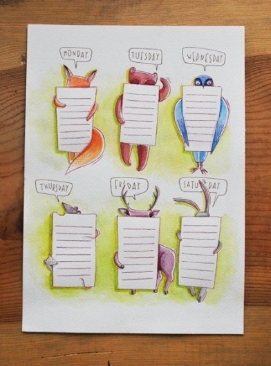 Timetable with forrest friends by zaczarowanawalizka on Etsy #deer #timetable #owl #fox #mouse #school #forrest #illustration #bear #rabbit