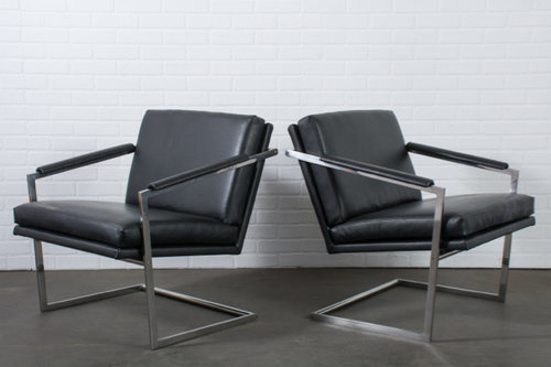 Pair of Chrome and Leather Lounge Chairs by Richard Thompson