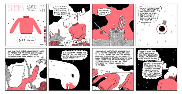 Sticks Angelica, Folk Hero 17Every SundayThank you and apologies to Lisa Hanawalt.http://michaeldeforge.wordpress.com/category/sticks angeli #comic #illustration