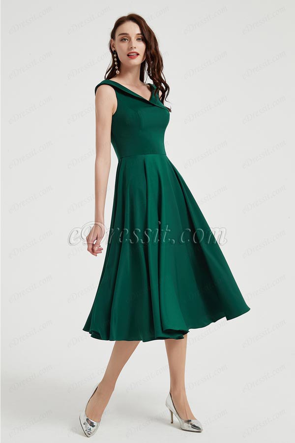 eDrerssit New Green Elegant Satin Tea Length Party Dress (04200104)