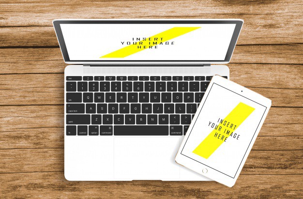 Laptop and tablet on wooden table mock up Free Psd. See more inspiration related to Mockup, Template, Table, Laptop, Web, Website, Mock up, Tablet, Wooden, Templates, Website template, Mockups, Up, Web template, Realistic, Real, Web templates, Mock ups, Mock and Ups on Freepik.