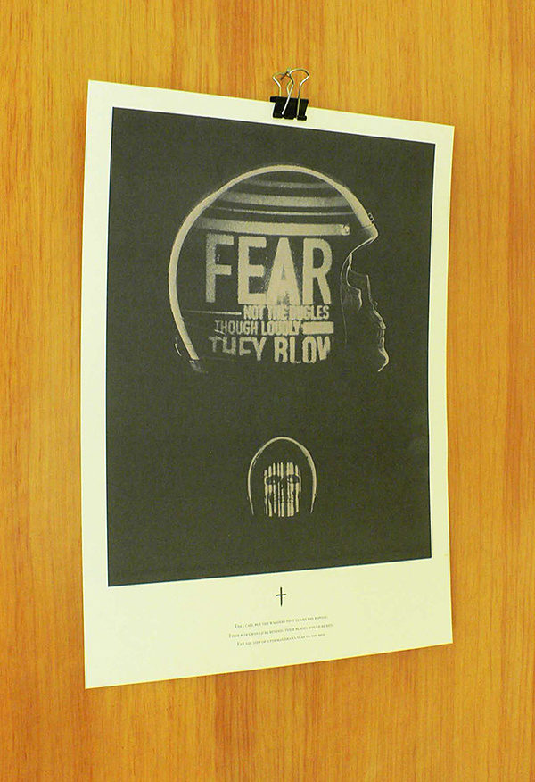 Varsity Crime Wave #projection #poem #helmet #projected #fear #poster #skull #evil