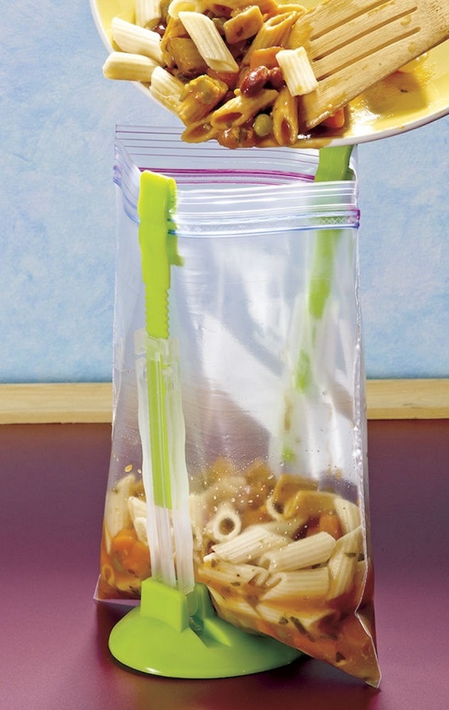 Mess-free way of transferring food into a zip lock bag. #modern #lifestyle #design #free #home #product #kitchen #industrial #mess #style