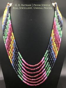 Seven-row Rainbow Necklace with Natural rubies, emeralds, blue and yellow sapphires - gold diamond polki kundan meena jadau jewellery