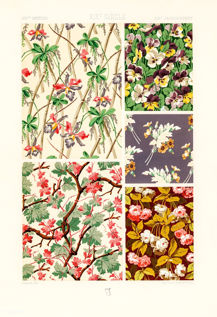 19th Century pattern from L'ornement Polychrome (1888) by Albert Racinet (1825–1893). Digitally enhanced from our...