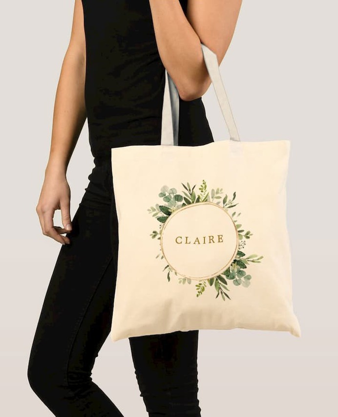 Botanical Gold Greenery Personalize Tote Bag - Browse Ideas | GoodStuffUP