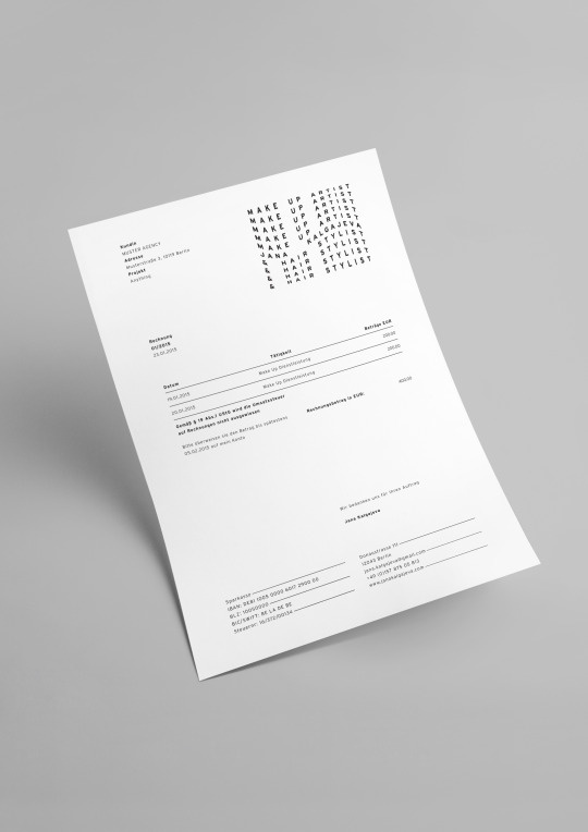 ananda-haas - created this invoice for make up artist and hair stylist Jana Kalgajeva. #invoice #stationary