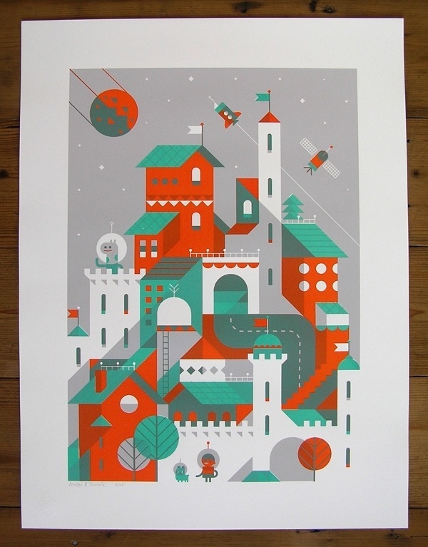 'Moonwalking the Dog' Screen print « LouLou & Tummie #vector #print #screen #illustration #poster #buildings
