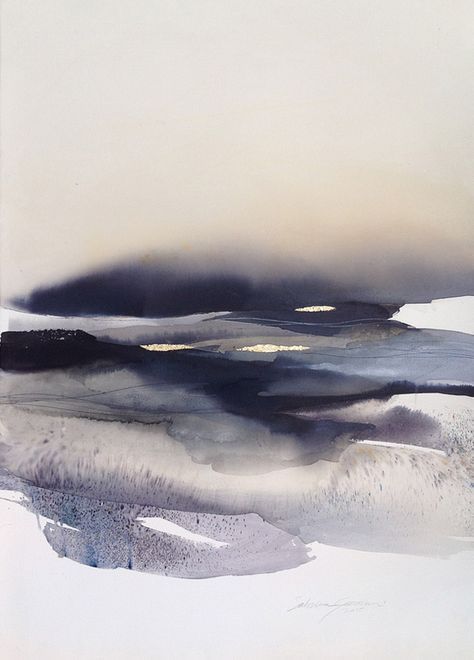 Sabrina Garrasi “Over the Clouds"Watercolor, ink, Pigment, Gouache and Gold Leaf 22K on Fine Art Cotton Paper.Size: 42,13 in x 30,31 in (107 cm x 77 cm)
