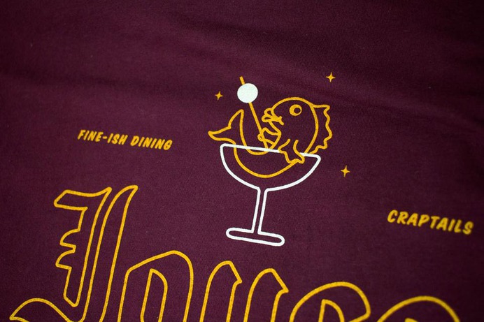 Fish Fry Tee It's Friday night and we're feeling quite alright at a place where bar close is more of a suggestion, ya feel? Comes in Maraschino Cherry or Pink Squirrel. Model is wearing a medium. Wondering what her height and weight is? Mind your own damn business. Unisex sizing and fit. Feels like wearing a hug. #JOYCE #supperclub #tee #tshirt #shirt #maroon #midwest #minneapolis #product