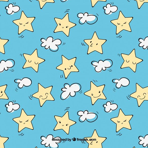 Blue Pattern with Cute Stars and Clouds