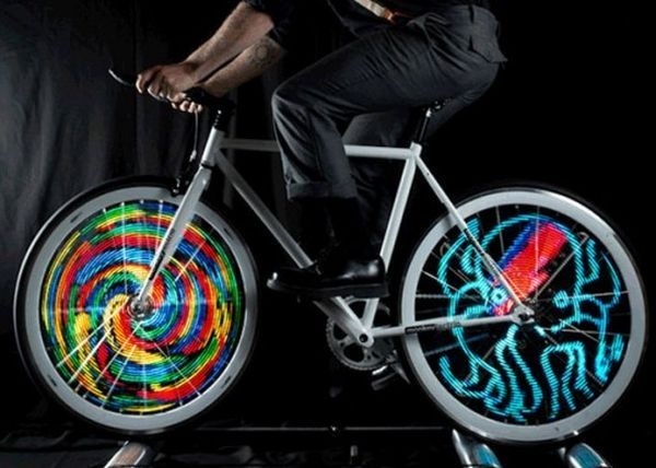 The Monkey Light: LED Bicycle Wheel Display System is a bike wheel that can display images and animations on your bike wheel as you ride. #bicycle #design #product #industrial #led