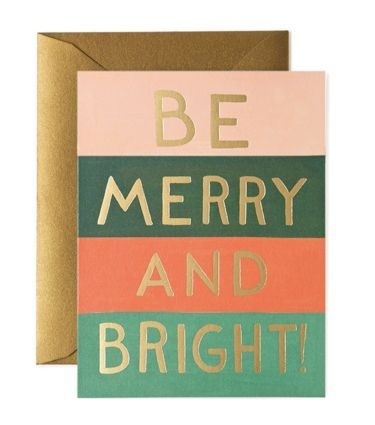 Be Merry and Bright Color Block Card #minimal #gold