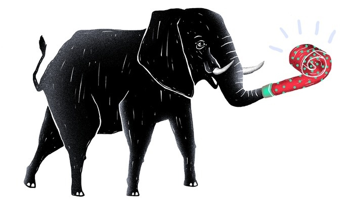 elephant, party animal, illustration