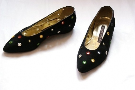 Walter Steiger 90s MultiColored Grommet Black Flats by kokorokoko #walter #shoes #color #black #90s #steiger #italy
