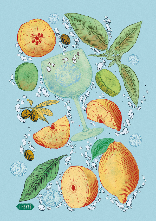 Gin and tonic on Behance by Heymikel #pattern #drink #illustration #gin #summer #poster