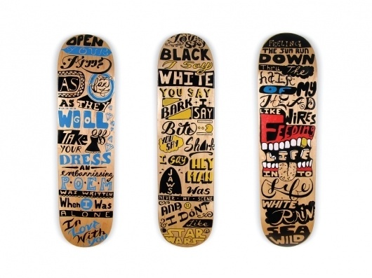 Painted Decks #folk #deck #wood #handmade #art #painting #music #type #skateboards #typography